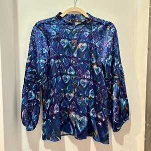 Roberto Cavalli 100% silk blue heart blouse.